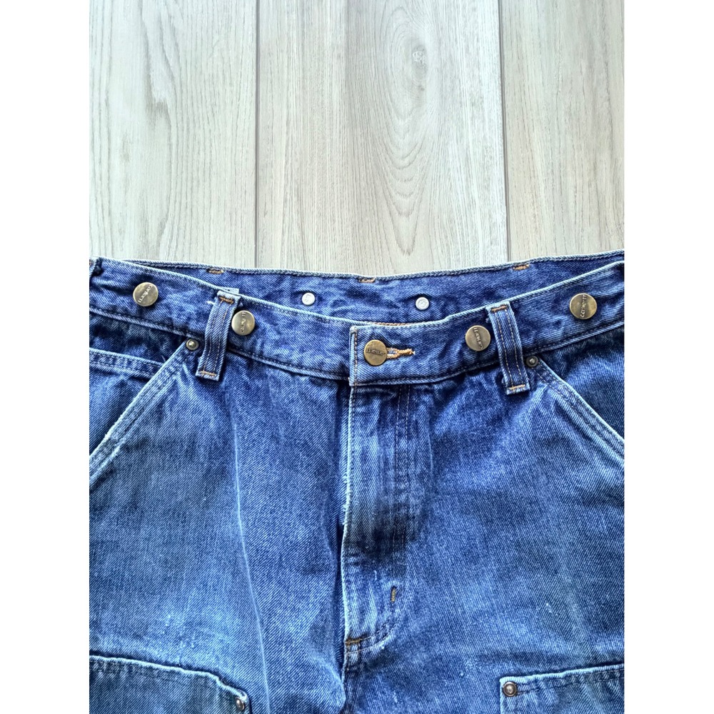 Carhartt Double Knee Logger Jeans Mens 31x28 Blue Distressed Raw Hem B07 STW - Picture 3 of 9